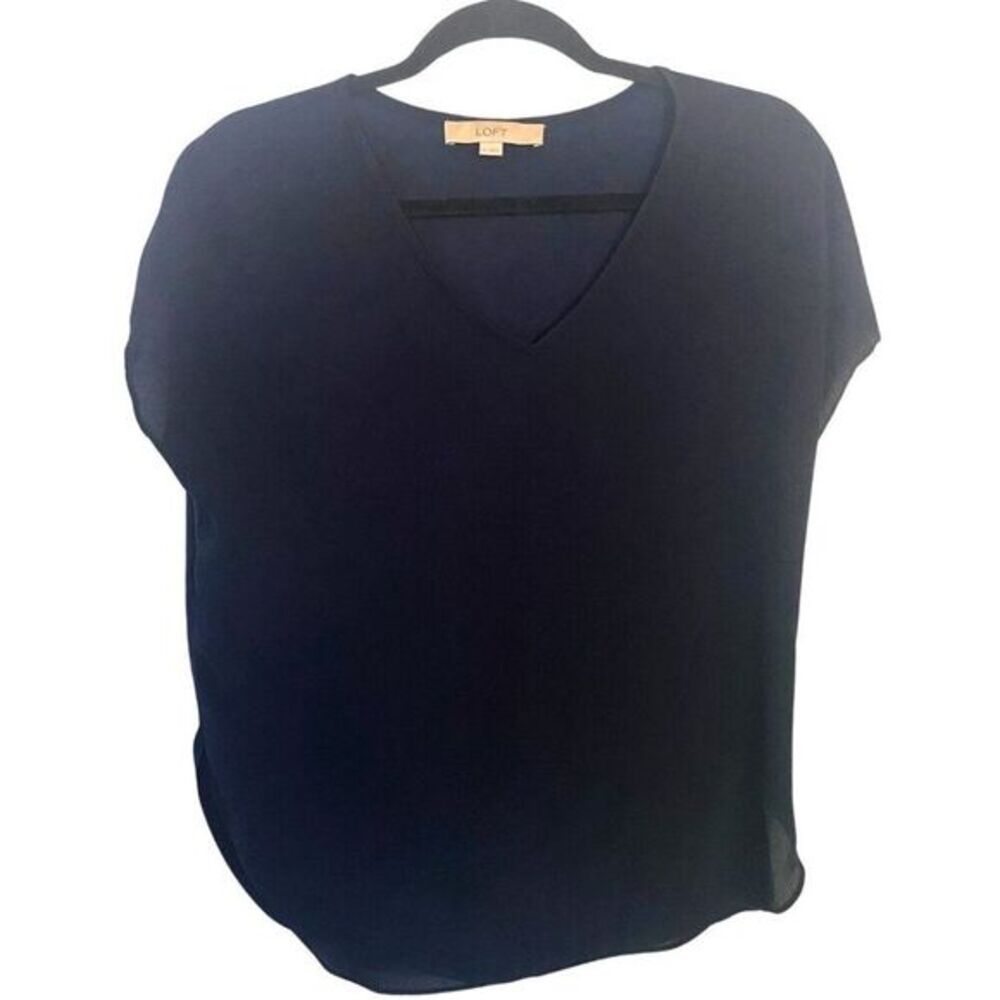 LOFT | Navy Blue Dolman Sleeve Mixed Media Top